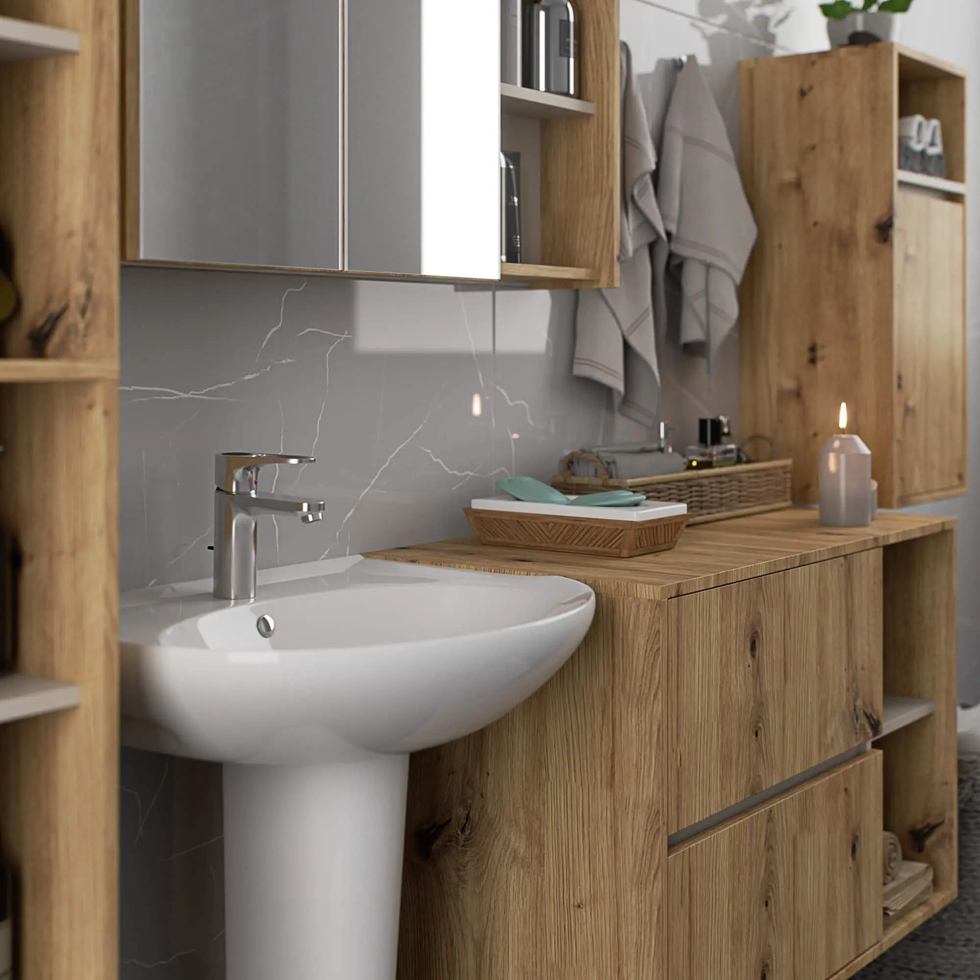 Dulap sub lavoar Akord Vami 90cm 2SZ 2P (Artisan Oak/Cashmere)