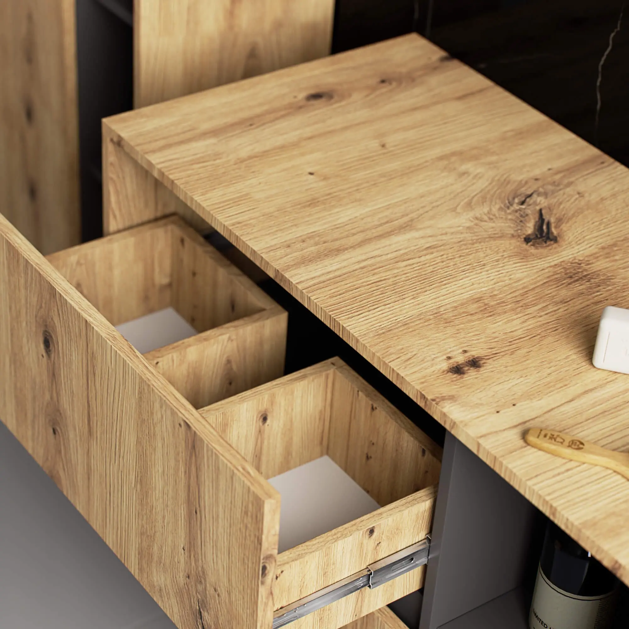 Dulap sub lavoar Akord Vami 90cm 2SZ 2P (Artisan Oak/Graphite Grey)