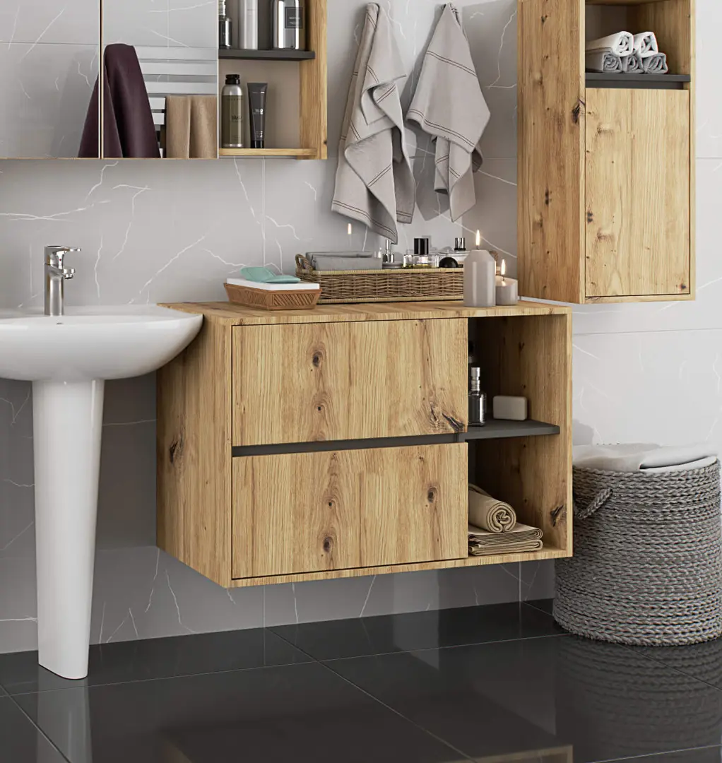 Dulap sub lavoar Akord Vami 90cm 2SZ 2P (Artisan Oak/Graphite Grey)