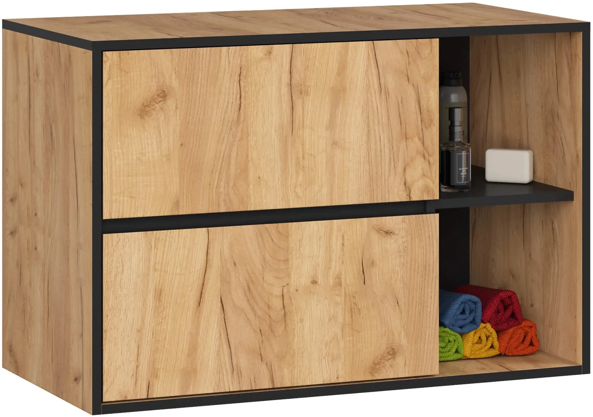 Dulap sub lavoar Akord Vami 90cm 2SZ 2P (Craft Oak/Black Matte)