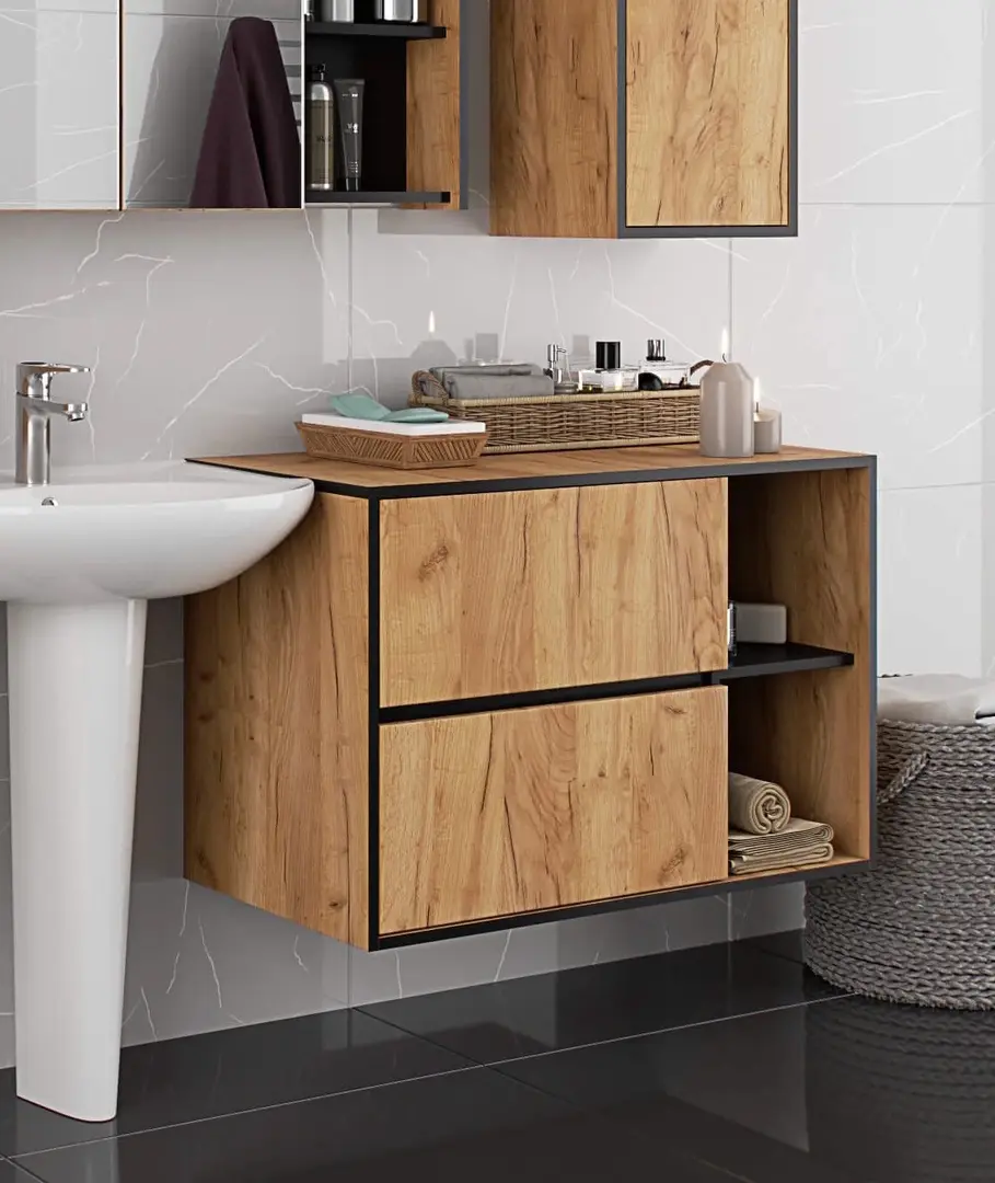 Dulap sub lavoar Akord Vami 90cm 2SZ 2P (Craft Oak/Black Matte)