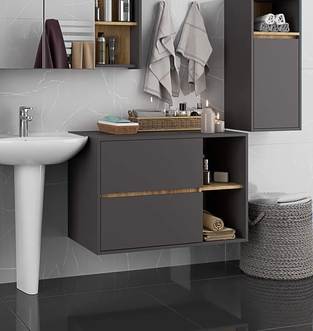 Dulap sub lavoar Akord Vami 90cm 2SZ 2P (Graphite Grey/Artisan Oak)