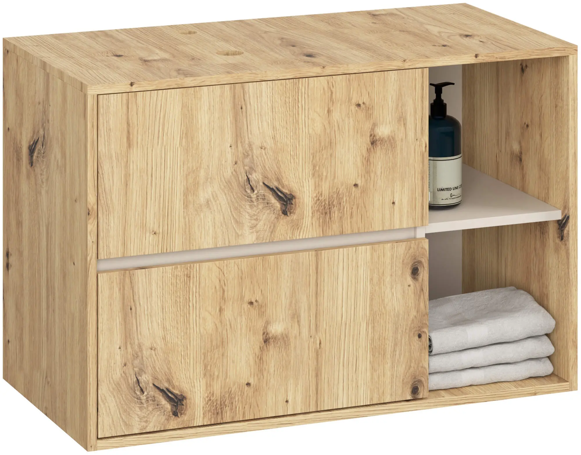 Dulap sub lavoar Akord Vami 90cm 2SZ 2P cu orificii pentru lavoar (Artisan Oak/Cashmere)