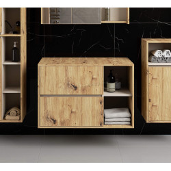 Dulap sub lavoar Akord Vami 90cm 2SZ 2P cu orificii pentru lavoar (Artisan Oak/Cashmere)