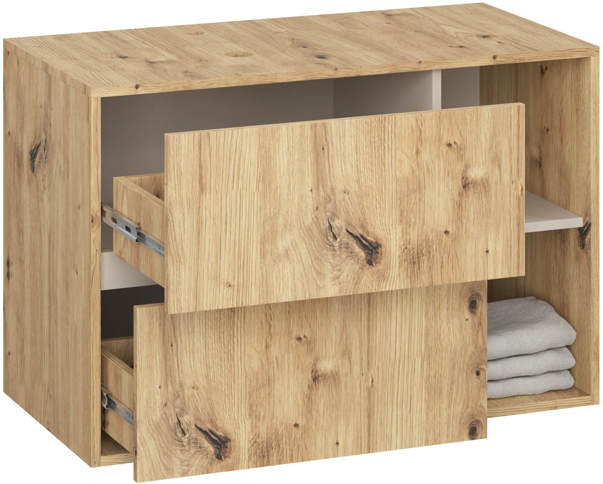 Dulap sub lavoar Akord Vami 90cm 2SZ 2P cu orificii pentru lavoar (Artisan Oak/Cashmere)