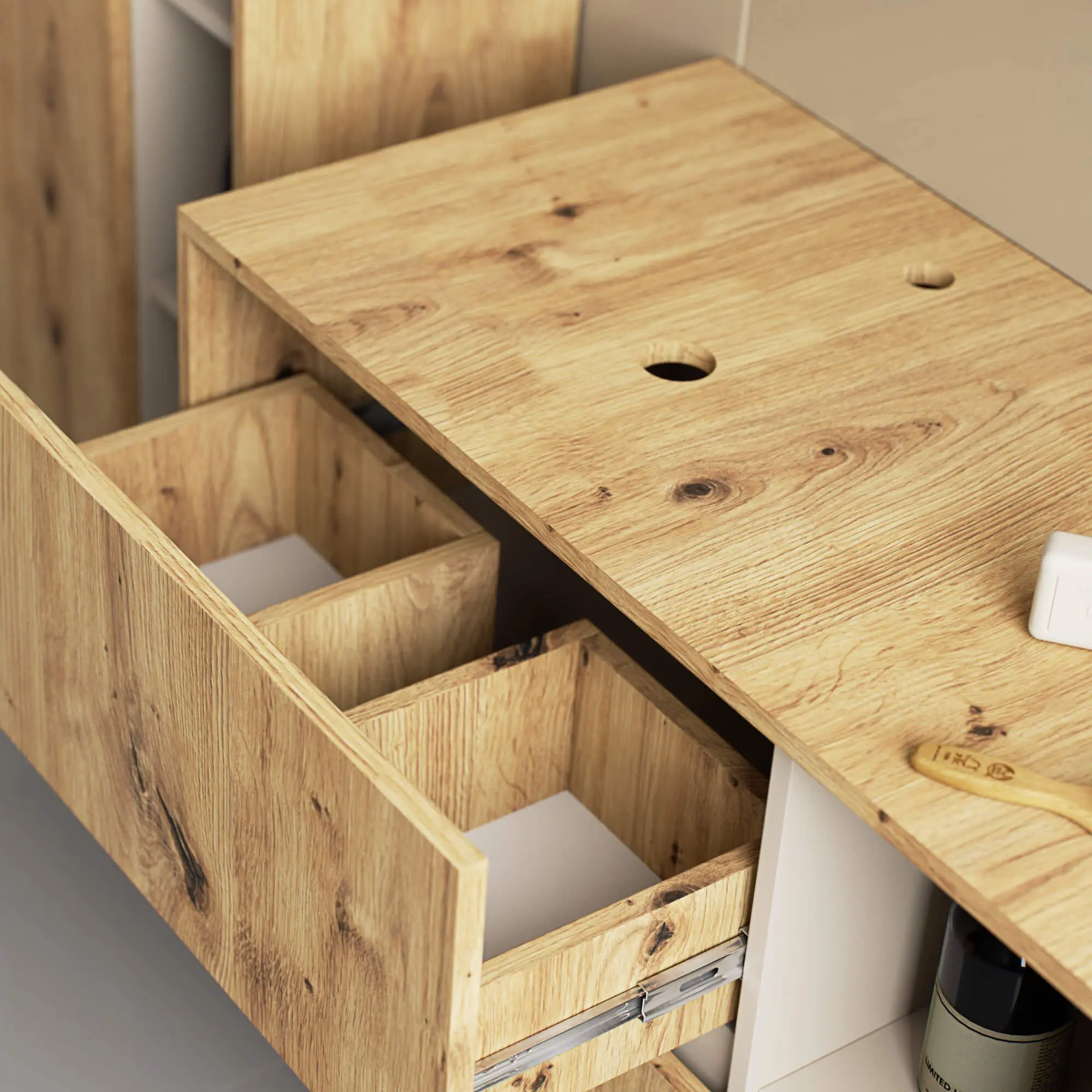 Dulap sub lavoar Akord Vami 90cm 2SZ 2P cu orificii pentru lavoar (Artisan Oak/Cashmere)