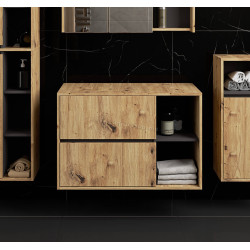 Dulap sub lavoar Akord Vami 90cm 2SZ 2P cu orificii pentru lavoar (Artisan Oak/Graphite Grey)