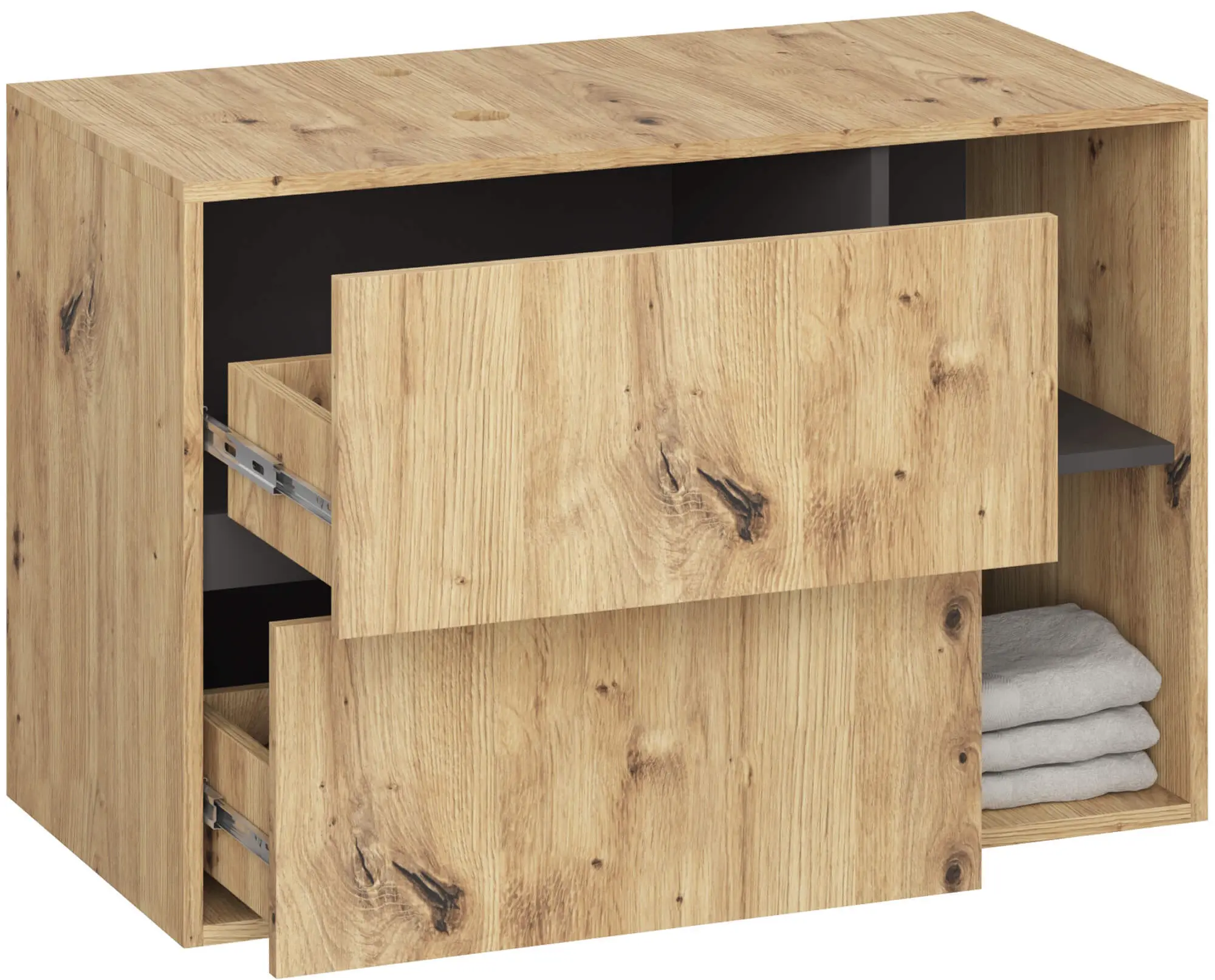 Dulap sub lavoar Akord Vami 90cm 2SZ 2P cu orificii pentru lavoar (Artisan Oak/Graphite Grey)