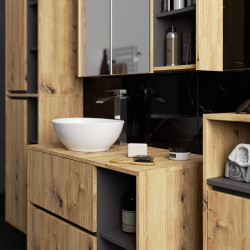 Dulap sub lavoar Akord Vami 90cm 2SZ 2P cu orificii pentru lavoar (Artisan Oak/Graphite Grey) Thumb