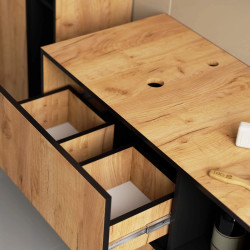 Dulap sub lavoar Akord Vami 90cm 2SZ 2P cu orificii pentru lavoar (Craft Oak/Black) Thumb