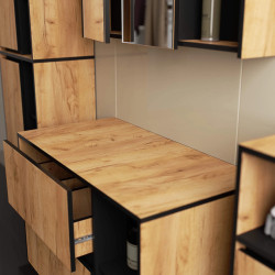 Dulap sub lavoar Akord Vami 90cm 2SZ 2P cu orificii pentru lavoar (Craft Oak/Black) Thumb