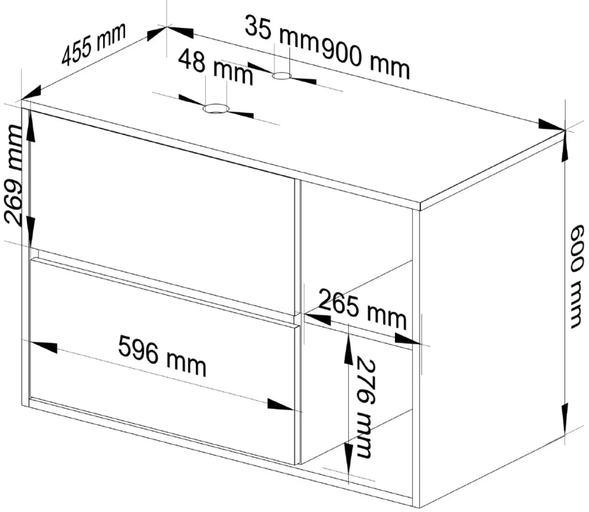 Dulap sub lavoar Akord Vami 90cm 2SZ 2P cu orificii pentru lavoar (Craft Oak/Black)