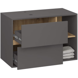 Dulap sub lavoar Akord Vami 90cm 2SZ 2P cu orificii pentru lavoar (Graphite Grey/Artisan Oak) Thumb