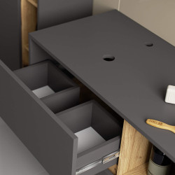 Dulap sub lavoar Akord Vami 90cm 2SZ 2P cu orificii pentru lavoar (Graphite Grey/Artisan Oak) Thumb