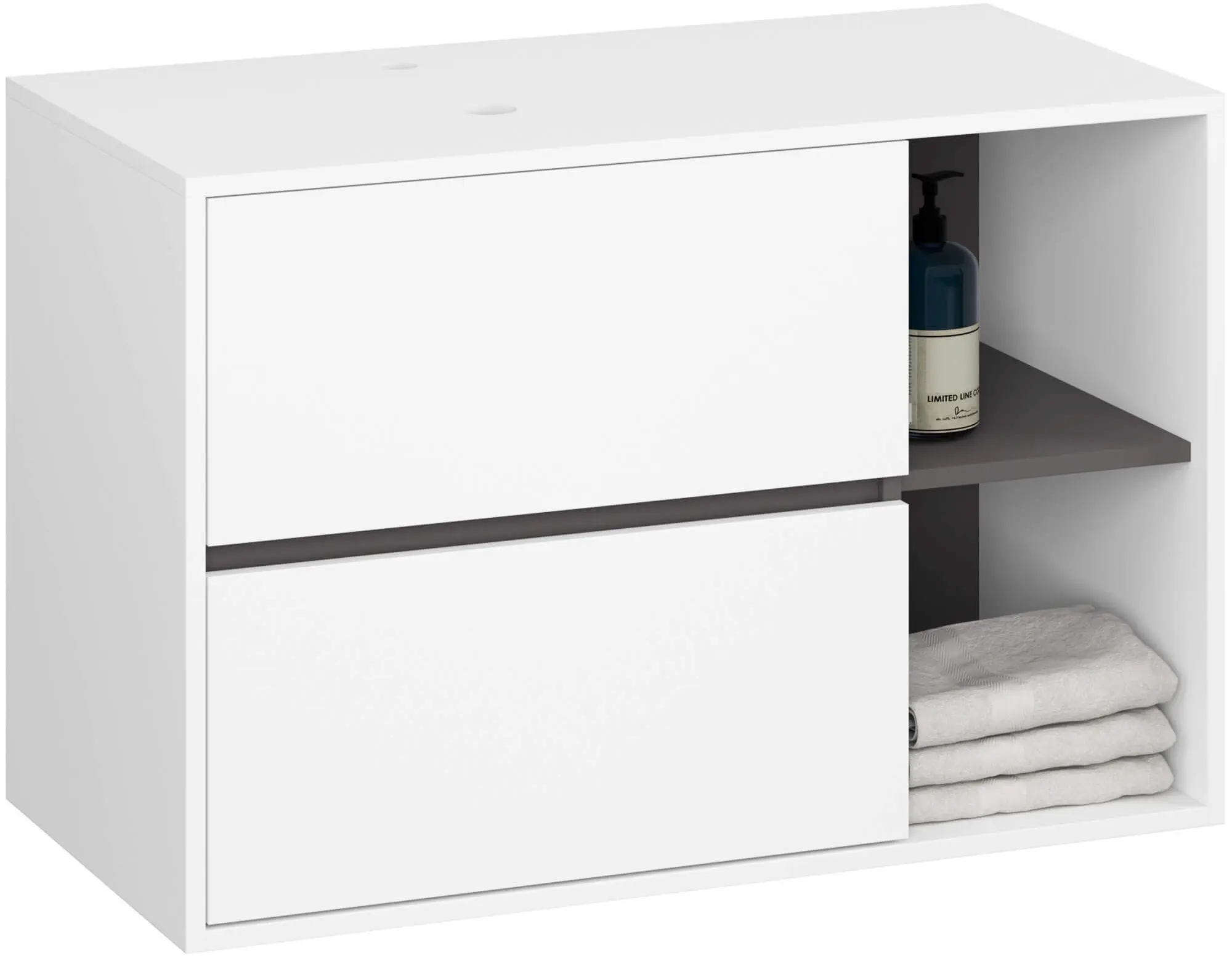 Dulap sub lavoar Akord Vami 90cm 2SZ 2P cu orificii pentru lavoar (White/Graphite Grey)