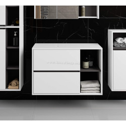 Dulap sub lavoar Akord Vami 90cm 2SZ 2P cu orificii pentru lavoar (White/Graphite Grey)