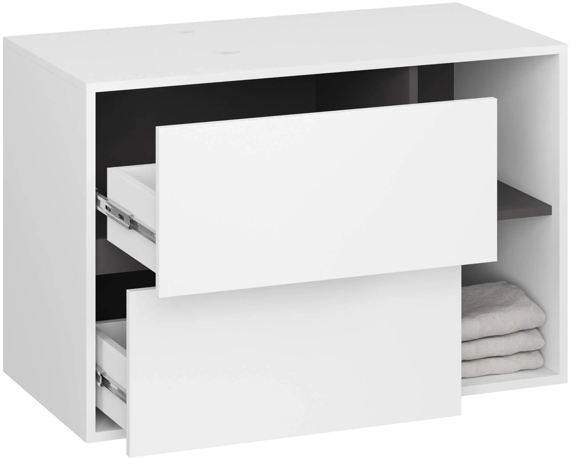 Dulap sub lavoar Akord Vami 90cm 2SZ 2P cu orificii pentru lavoar (White/Graphite Grey)