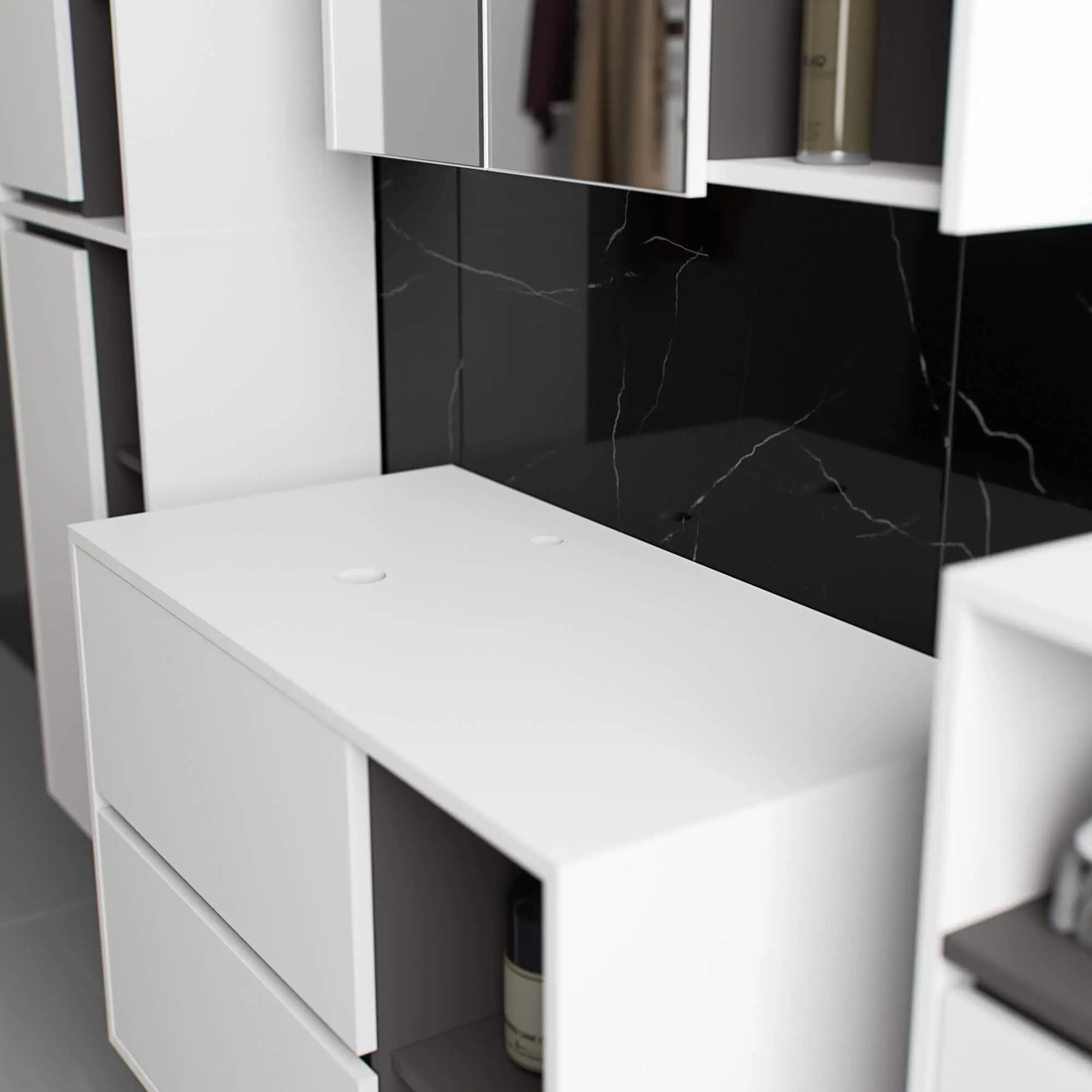 Dulap sub lavoar Akord Vami 90cm 2SZ 2P cu orificii pentru lavoar (White/Graphite Grey)