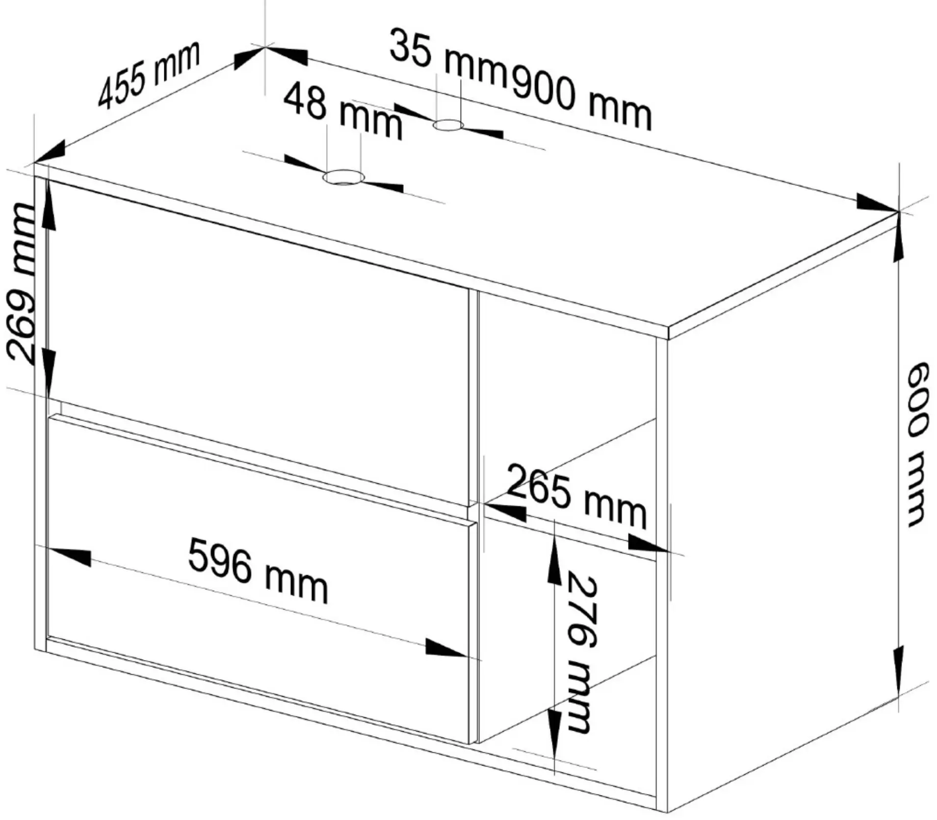 Dulap sub lavoar Akord Vami 90cm 2SZ 2P cu orificii pentru lavoar (White/Graphite Grey)