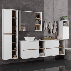 Dulap sub lavoar Akord Vami 90cm 2SZ 2P cu orificii pentru lavoar (White/Sonoma Oak) Thumb