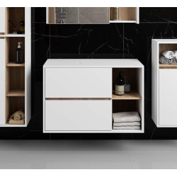 Dulap sub lavoar Akord Vami 90cm 2SZ 2P cu orificii pentru lavoar (White/Sonoma Oak)