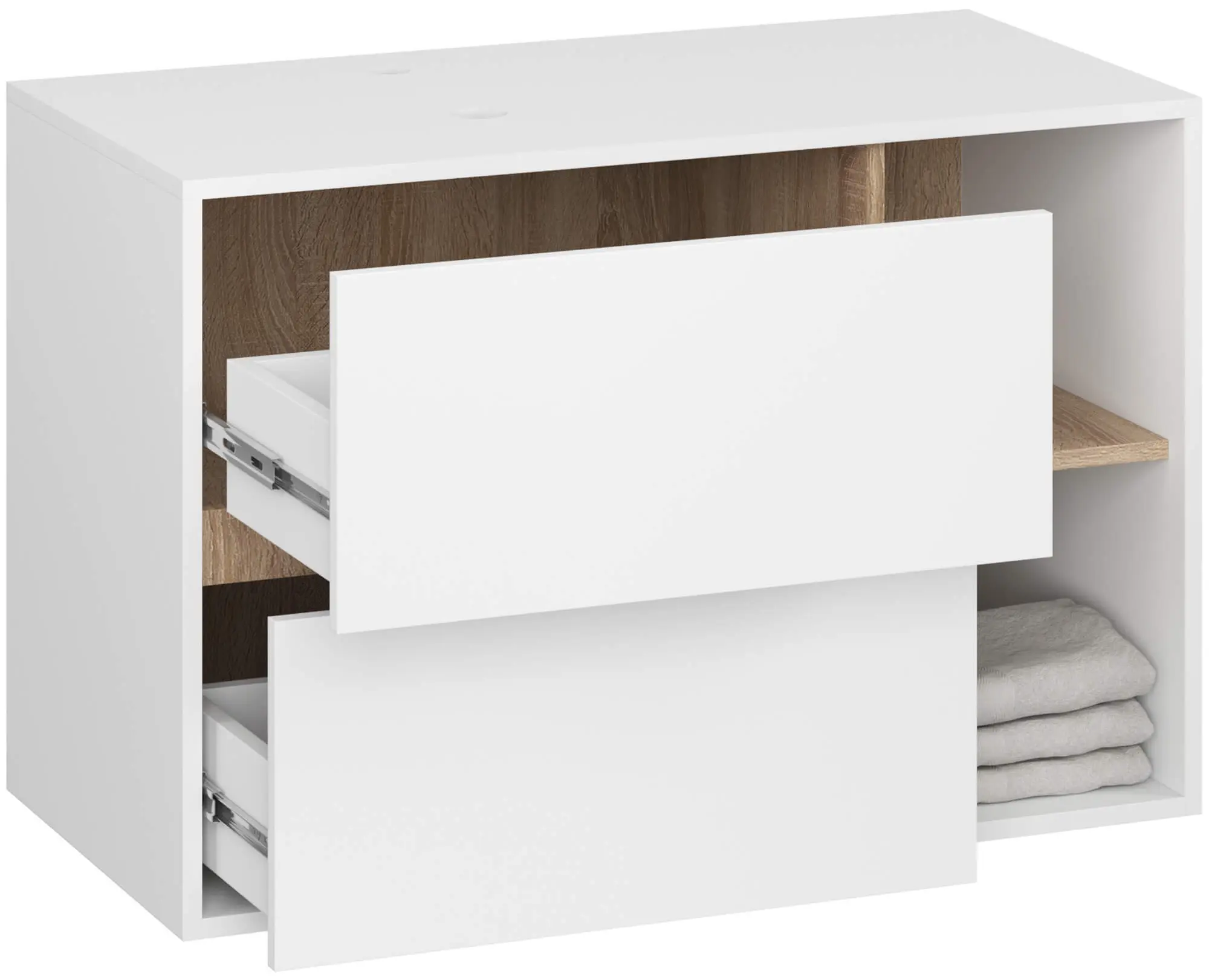 Dulap sub lavoar Akord Vami 90cm 2SZ 2P cu orificii pentru lavoar (White/Sonoma Oak)