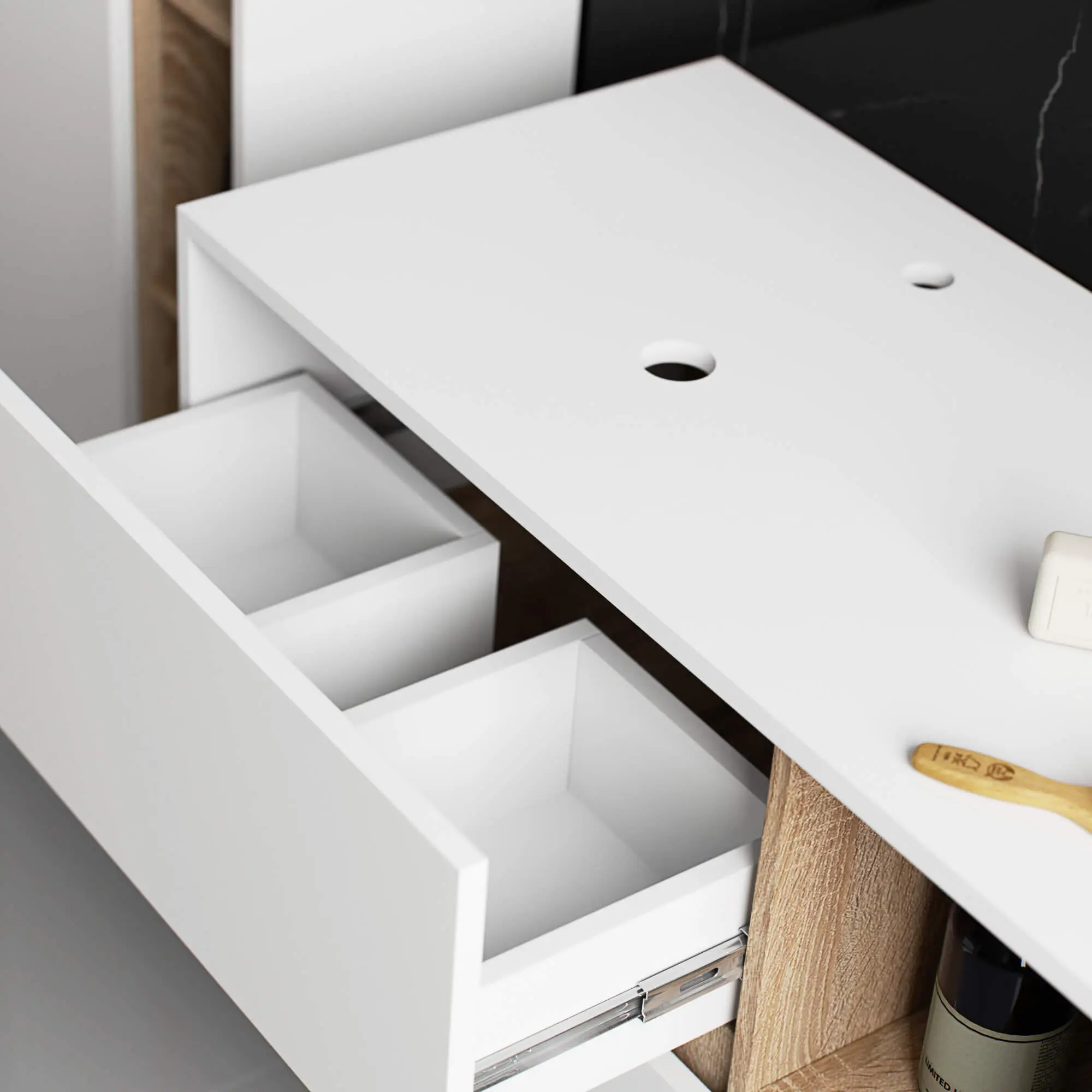 Dulap sub lavoar Akord Vami 90cm 2SZ 2P cu orificii pentru lavoar (White/Sonoma Oak)