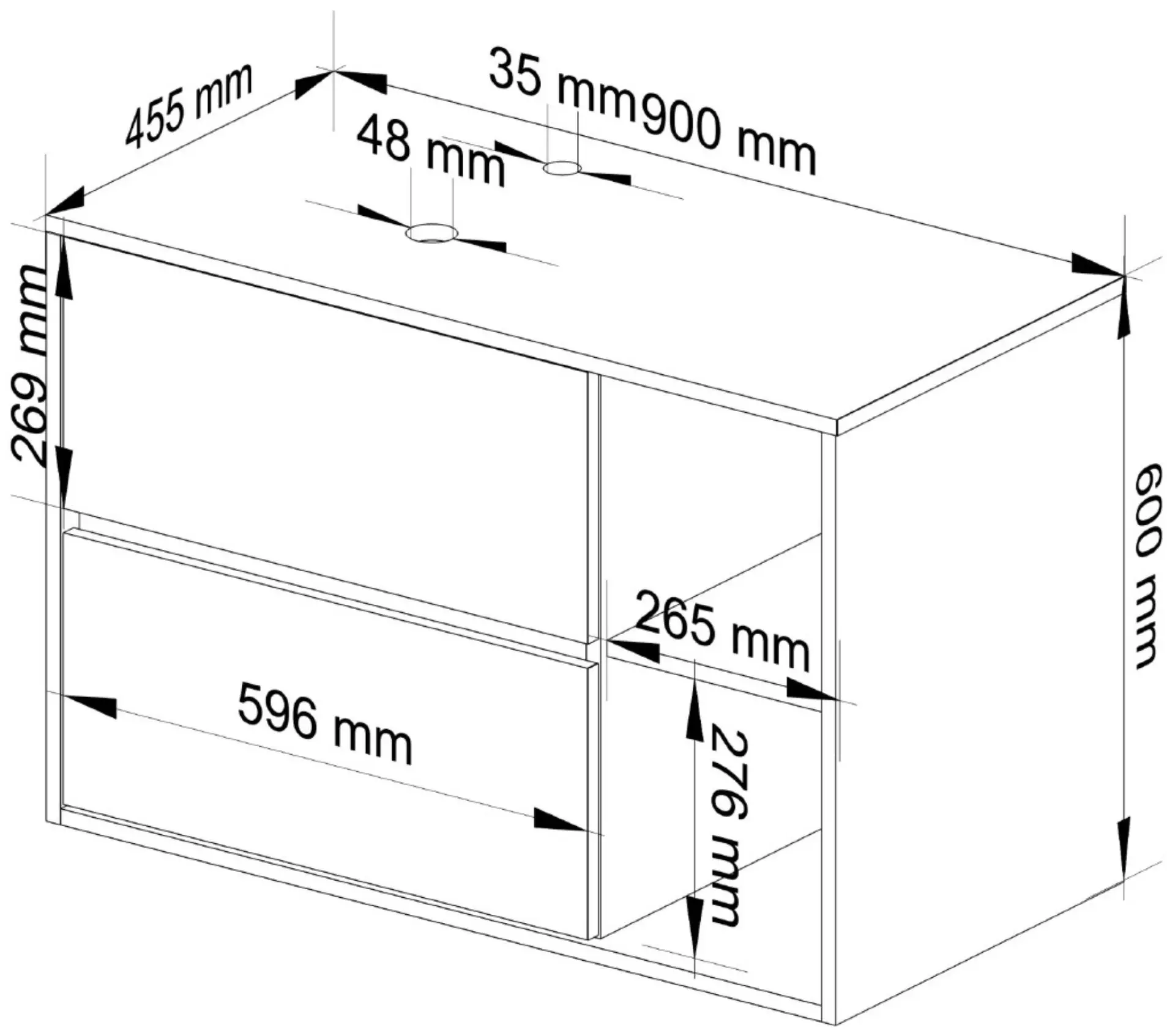 Dulap sub lavoar Akord Vami 90cm 2SZ 2P cu orificii pentru lavoar (White/Sonoma Oak)