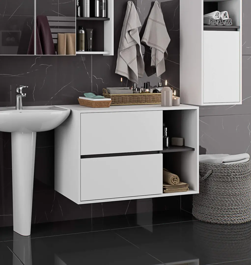 Dulap sub lavoar Akord Vami 90cm 2SZ 2P (White/Graphite Grey)