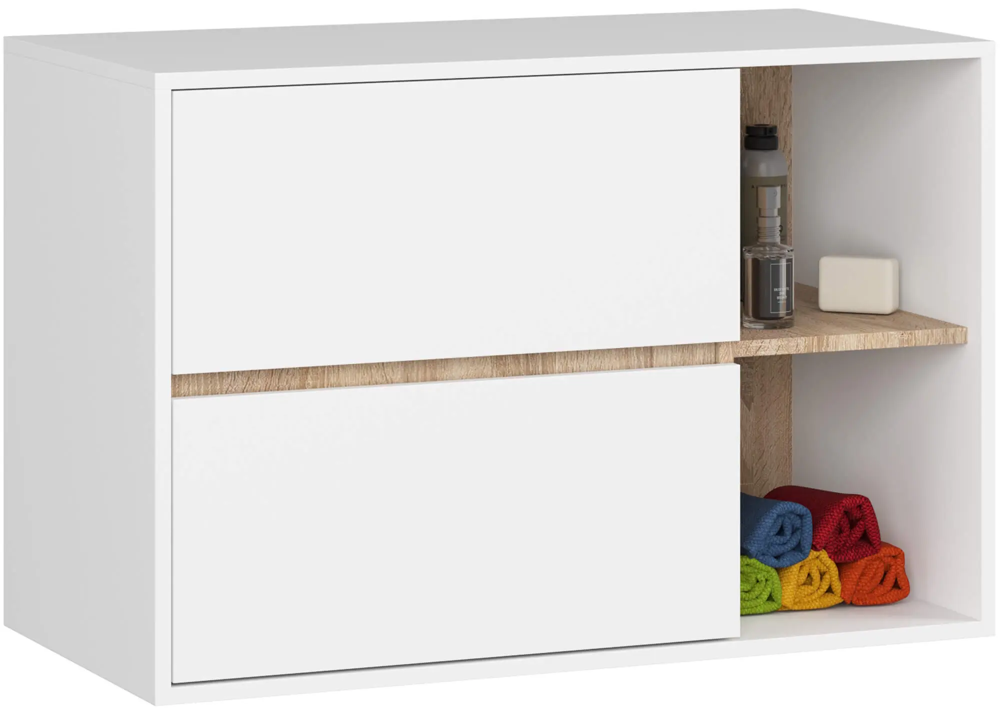 Dulap sub lavoar Akord Vami 90cm 2SZ 2P (White/Sonoma Oak)