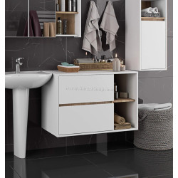 Dulap sub lavoar Akord Vami 90cm 2SZ 2P (White/Sonoma Oak)