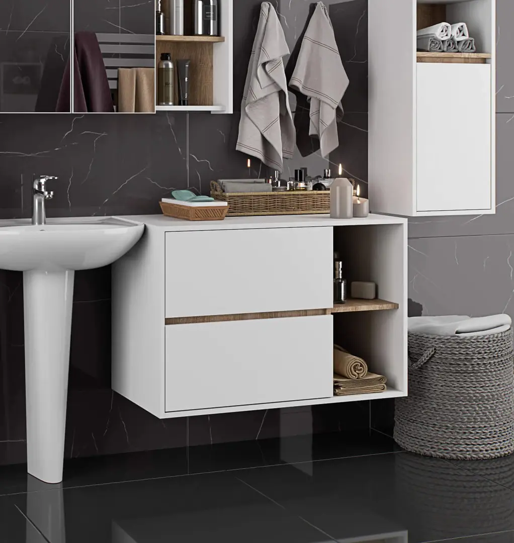 Dulap sub lavoar Akord Vami 90cm 2SZ 2P (White/Sonoma Oak)