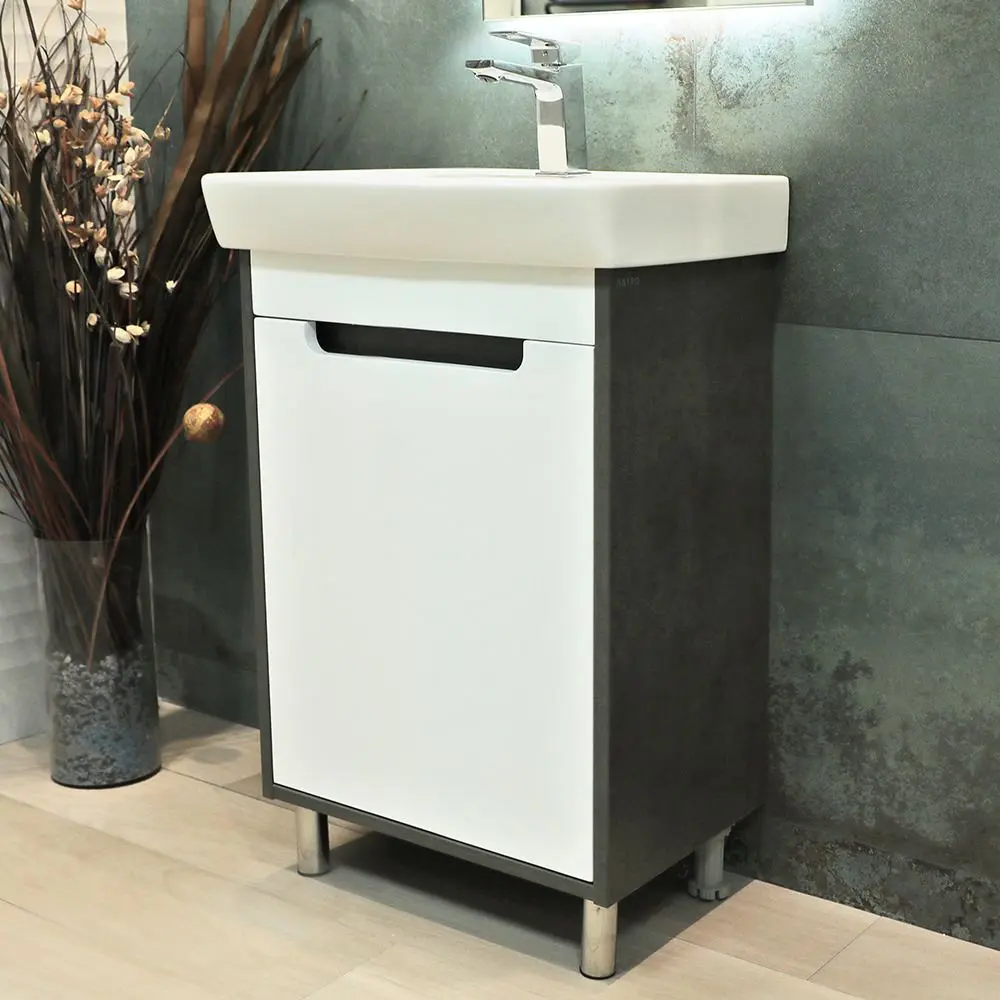 Dulap sub lavoar de podea Bayro Venus Neon 450 (White/Chicago Dark Concrete)