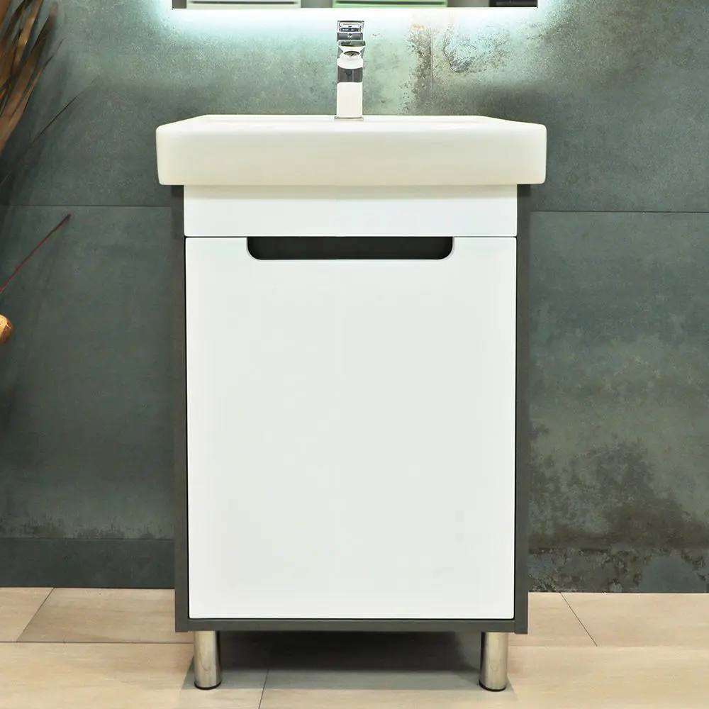 Dulap sub lavoar de podea Bayro Venus Neon 450 (White/Chicago Dark Concrete)