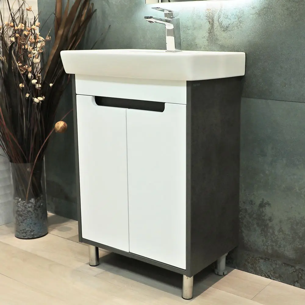 Dulap sub lavoar de podea Bayro Venus Neon 500 (White/Chicago Dark Concrete)