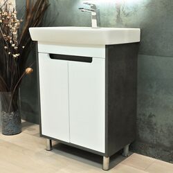 Dulap sub lavoar de podea Bayro Venus Neon 600 (White/Chicago Dark Concrete) Thumb