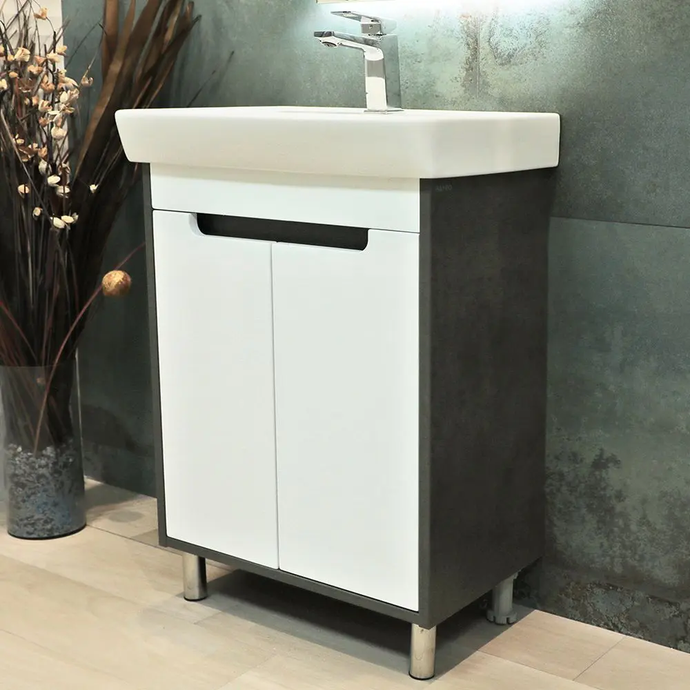 Dulap sub lavoar de podea Bayro Venus Neon 600 (White/Chicago Dark Concrete)