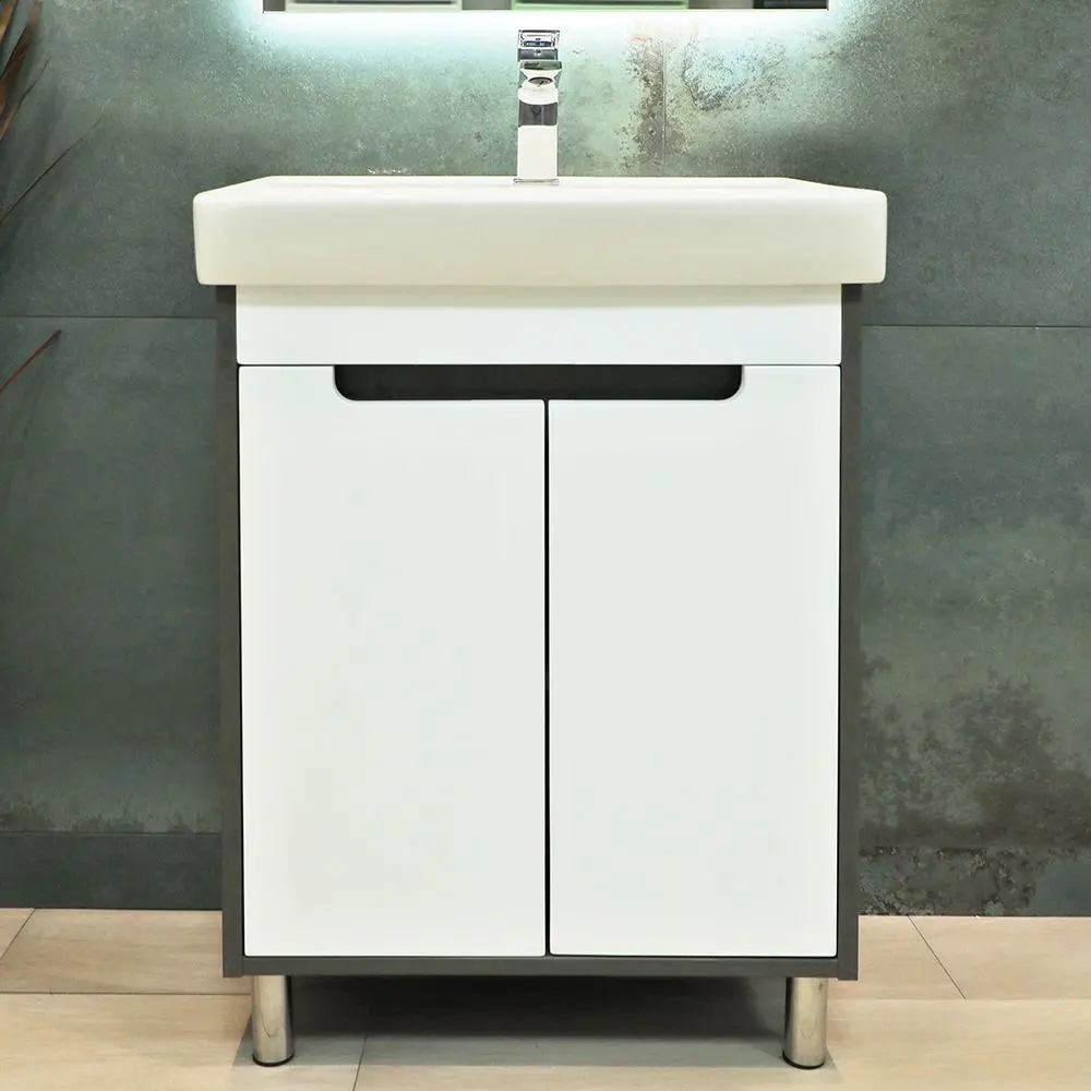 Dulap sub lavoar de podea Bayro Venus Neon 600 (White/Chicago Dark Concrete)