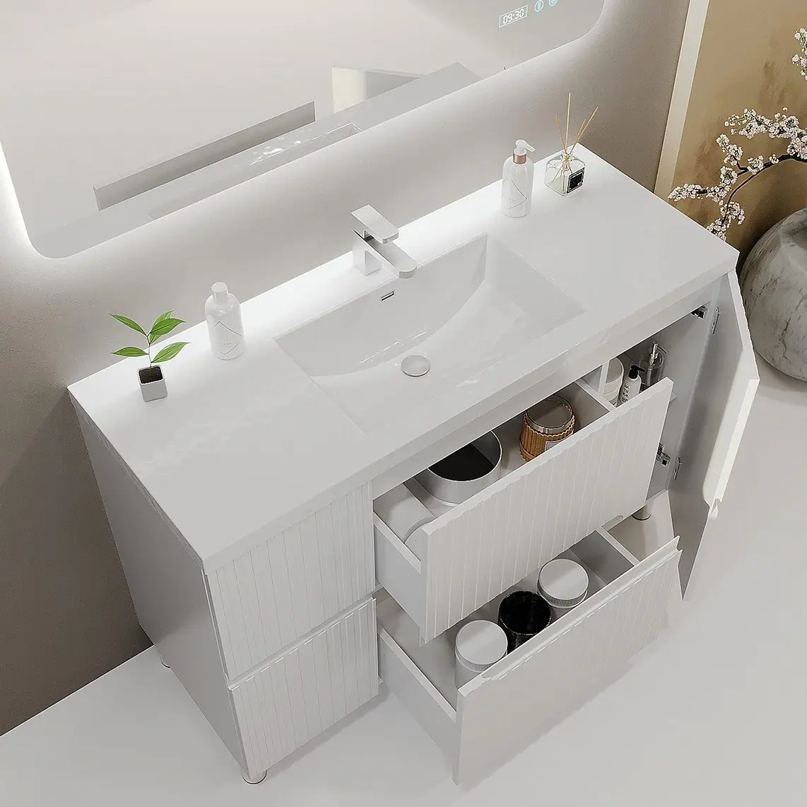 Tumba sub lavoar Bayro Santos 1200 (White Matte) - 3