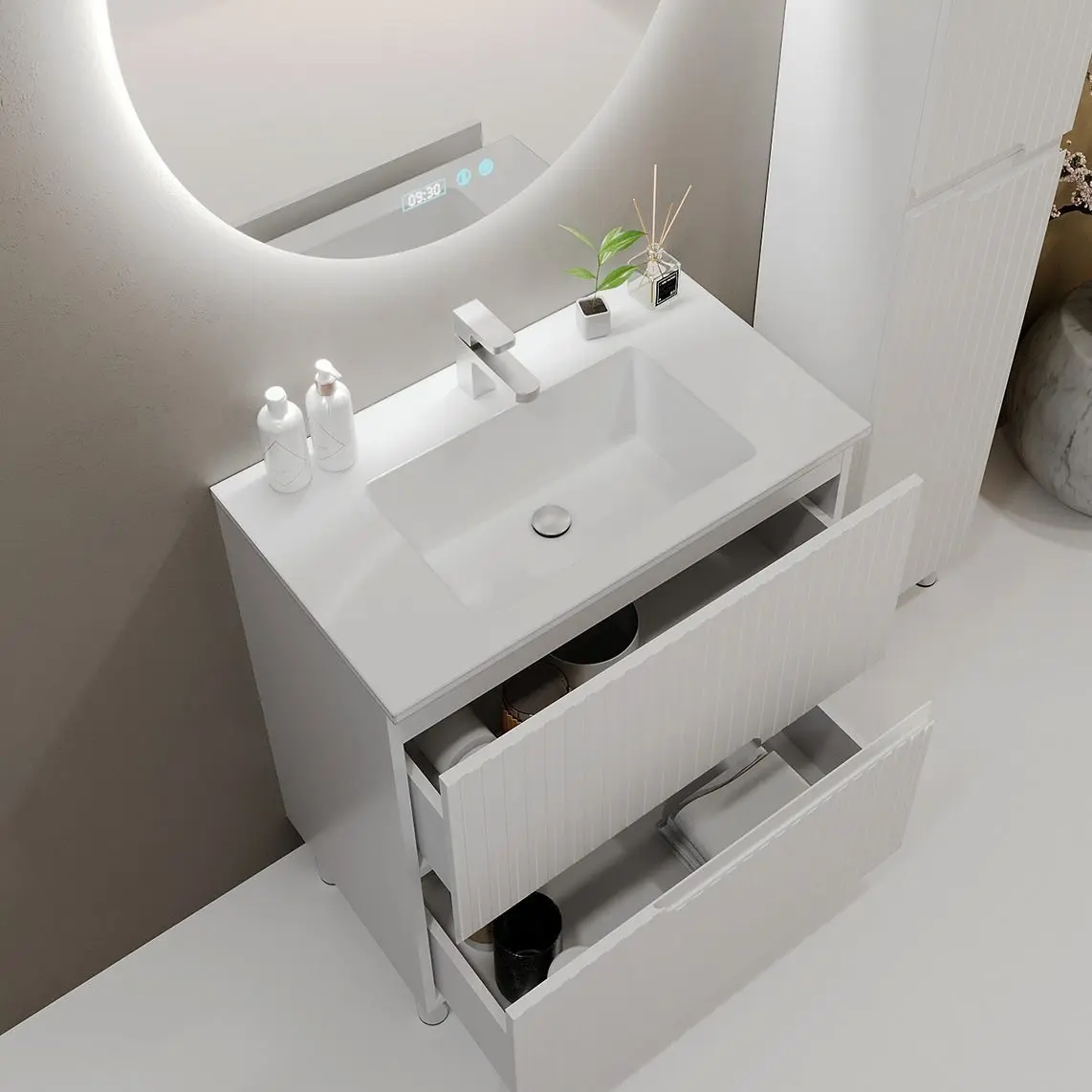 Tumba sub lavoar Bayro Santos 600 (White Matte) - 3