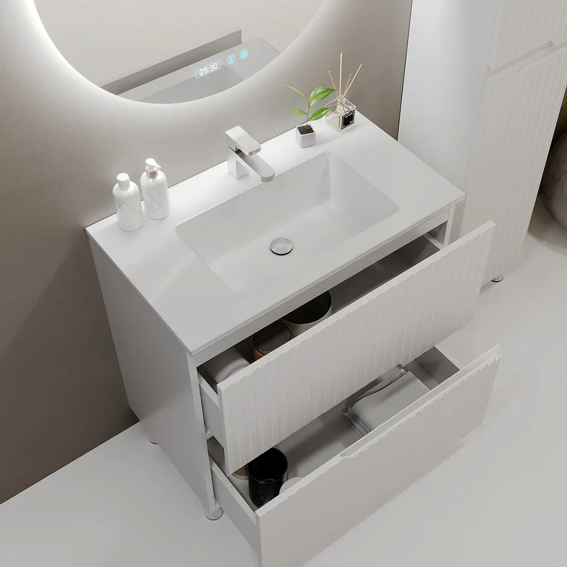 Tumba sub lavoar Bayro Santos 800 (White Matte) - 3