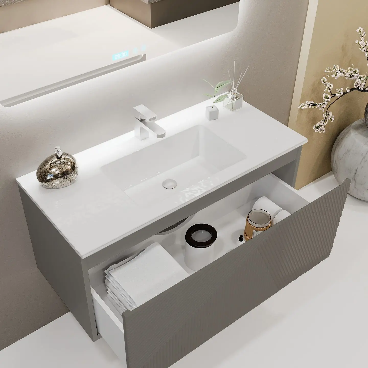 Тумба под умывальник Bayro Sensi 800 подвесная (Light Grey/White) - 3