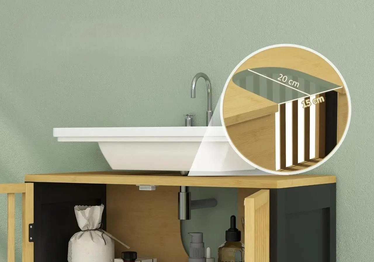 Dulap sub lavoar Homcom 834-671V00BK 60x30x70 cm (Natural/Black)