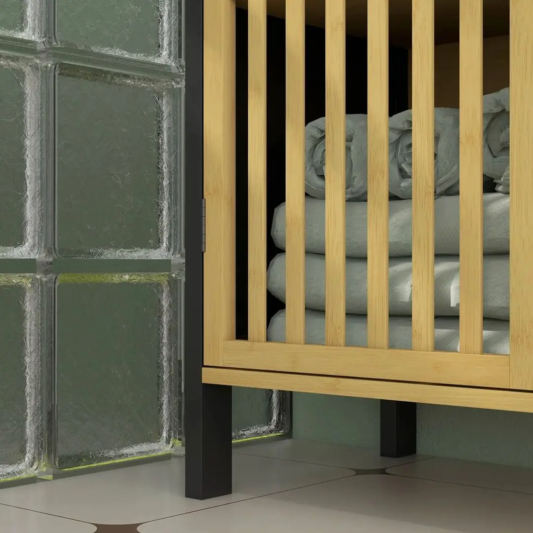 Dulap sub lavoar Homcom 834-671V00BK 60x30x70 cm (Natural/Black)