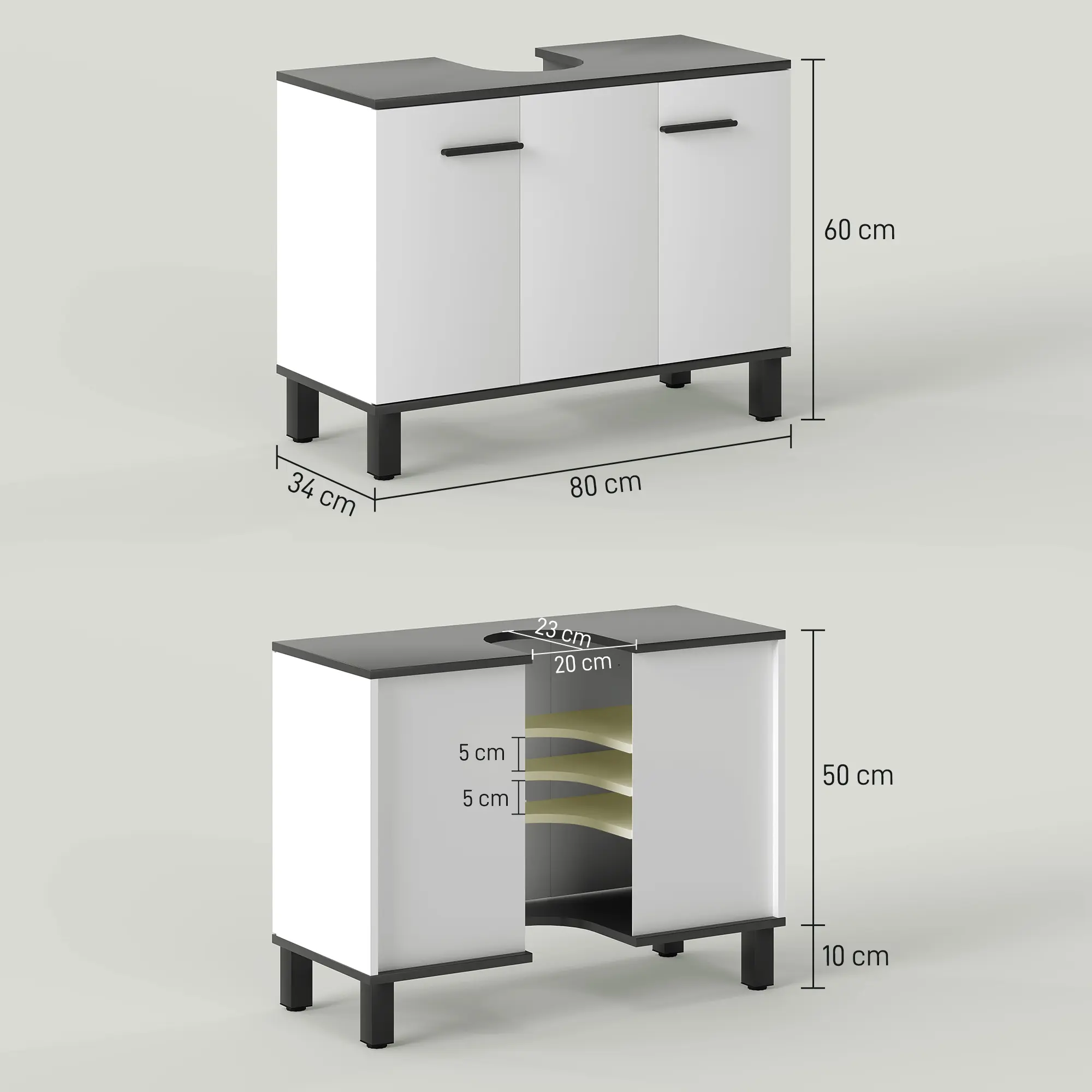 Tumba sub lavoar Homcom 834-761V01WT (White Gloss/Dark Grey) - 4