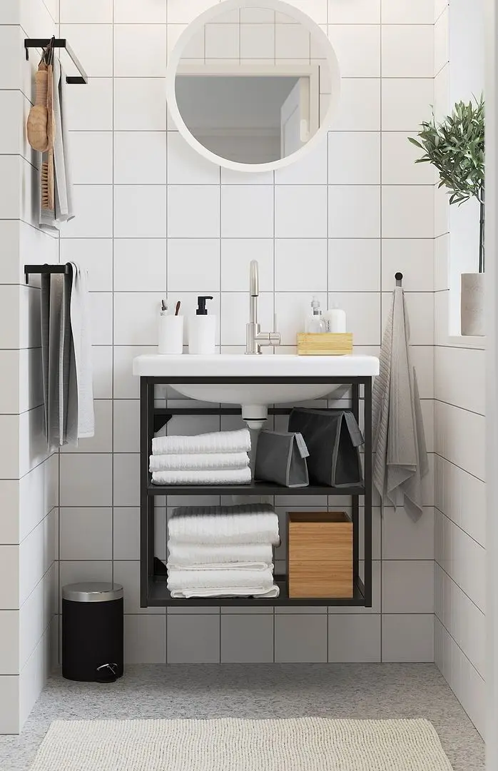 Набор стеллажа с раковиной Ikea Enhet/Tvallen 2 полки/смеситель 64x43x65 (Антрацит)