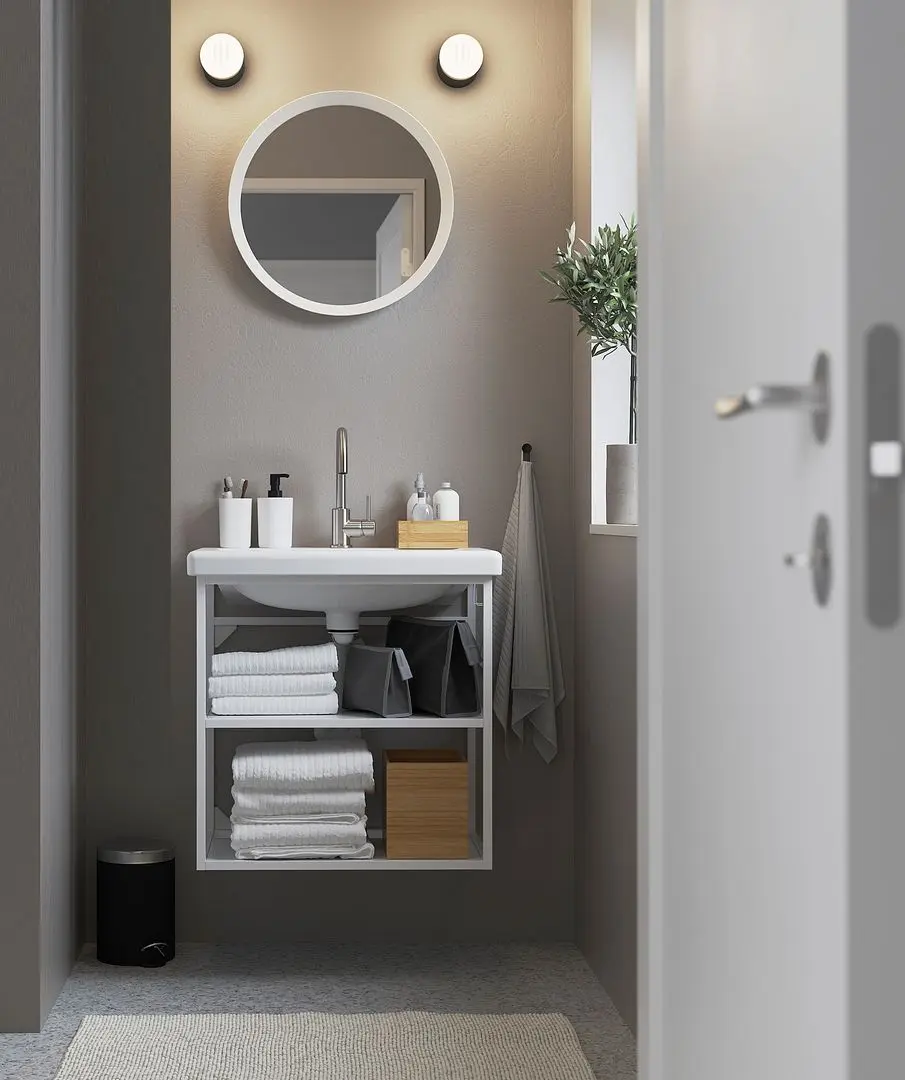 Набор стеллажа с раковиной Ikea Enhet/Tvallen 2 полки/смеситель 64x43x65 (Белый)