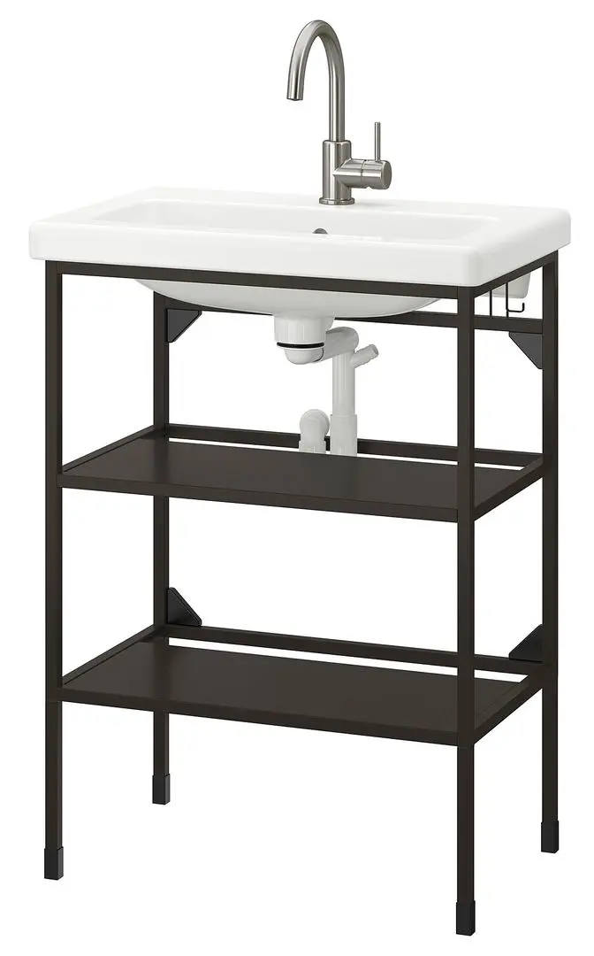 Набор стеллажа с раковиной Ikea Enhet/Tvallen 2 полки/смеситель 64x43x87 (Антрацит) - 2