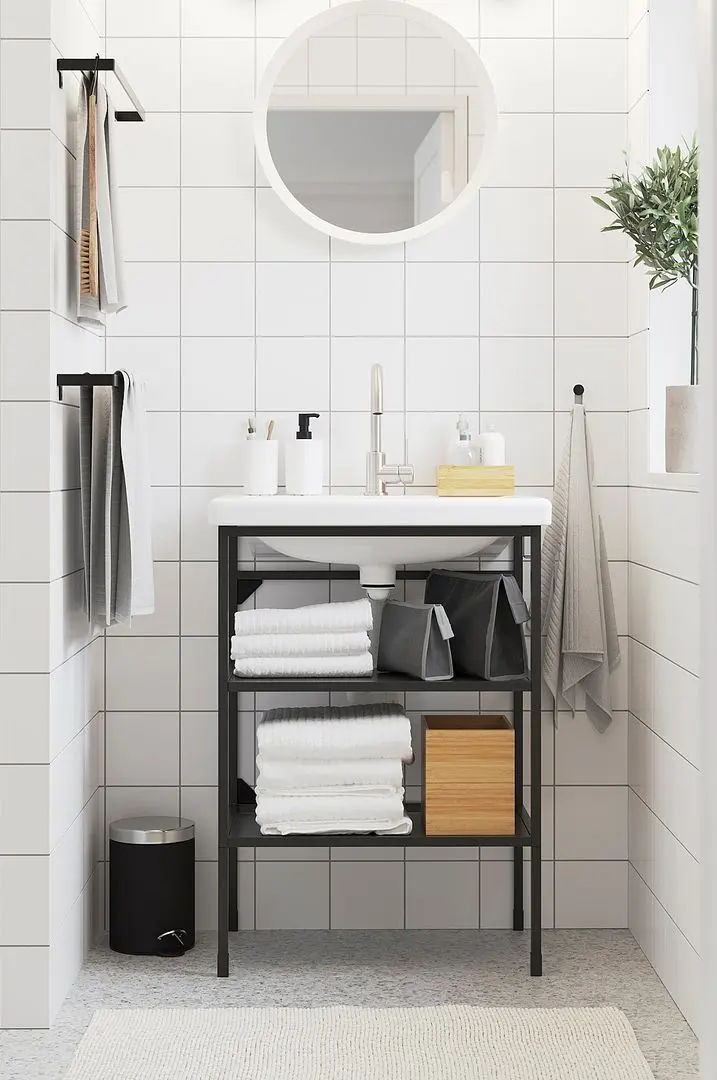 Набор стеллажа с раковиной Ikea Enhet/Tvallen 2 полки/смеситель 64x43x87 (Антрацит)