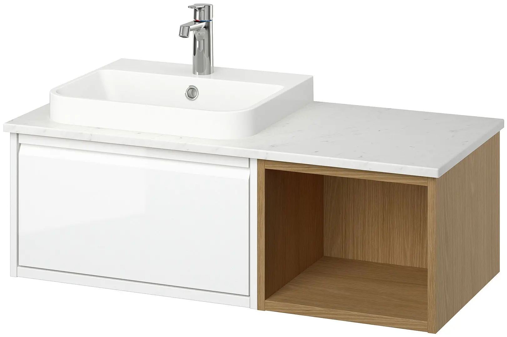 Набор тумбы с раковиной Ikea Angsjon/Backsjon 102x49x41 (Глянцевый Белый/Дуб/Белый Мрамор) - 2